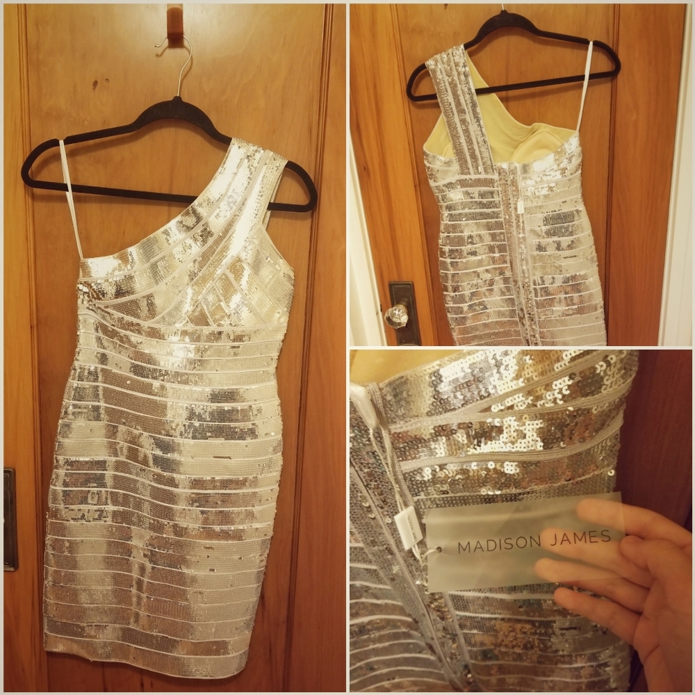 New Madison James Silver Cocktail Dress Size 6